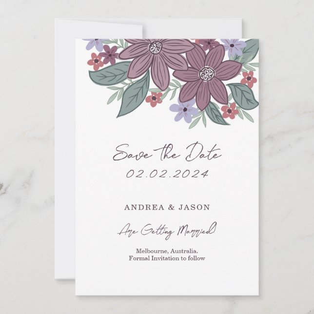 Boho Blüte, handgezeichnete Blume Save the Date (Vorderseite)