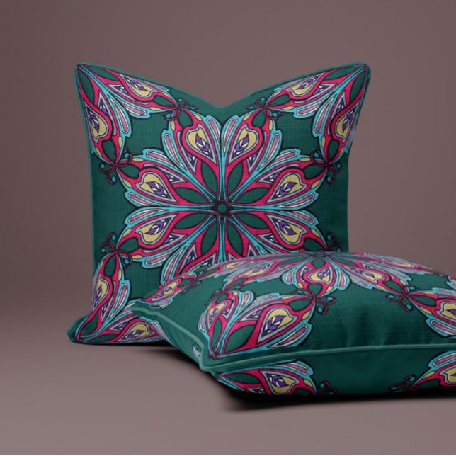 Boho-Blüte in Tiefteal Kissen (Von Creator hochgeladen)