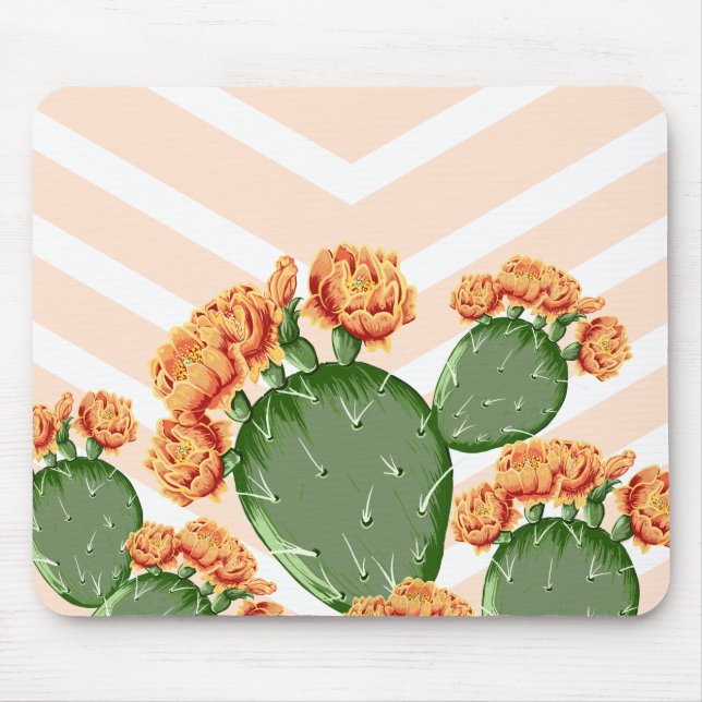 Boho Blüte prickly Birne Cactus & Chevrons Mousepad (Vorne)