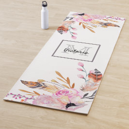 Boho Blüten federn weißes Rosa mädchenhaft mit Mon Yogamatte