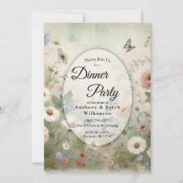 Boho Blüten und Vintage Blüten Abendessen Party Einladung