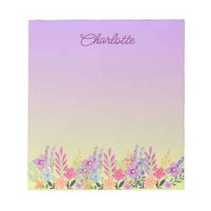 Boho Blütenblumen Rosa Gelbe Lila Weite Notizblock