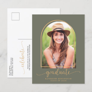 Boho-Bogen Grün Gold Foto-Abschlussfeier Ankündigungspostkarte