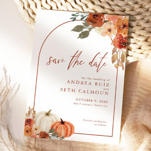 Boho-Bogen-Kürbis-Herbstblumen Terrakotta Save The Date
