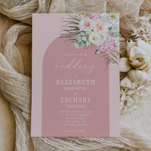 Boho-Bogen Tropische Blumen Staubige Rosenhochzeit Einladung