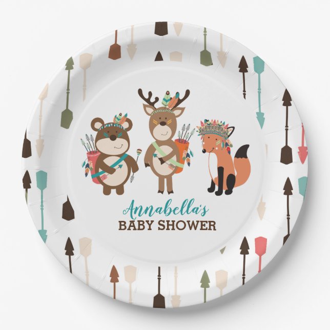 Boho-Bogenpapier-Platte für Stämme von Woodland-Ti Pappteller (Vorderseite)