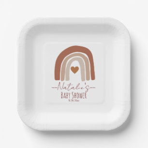 Boho bohemain Aquarell Babydusche Regenbogen Pappteller