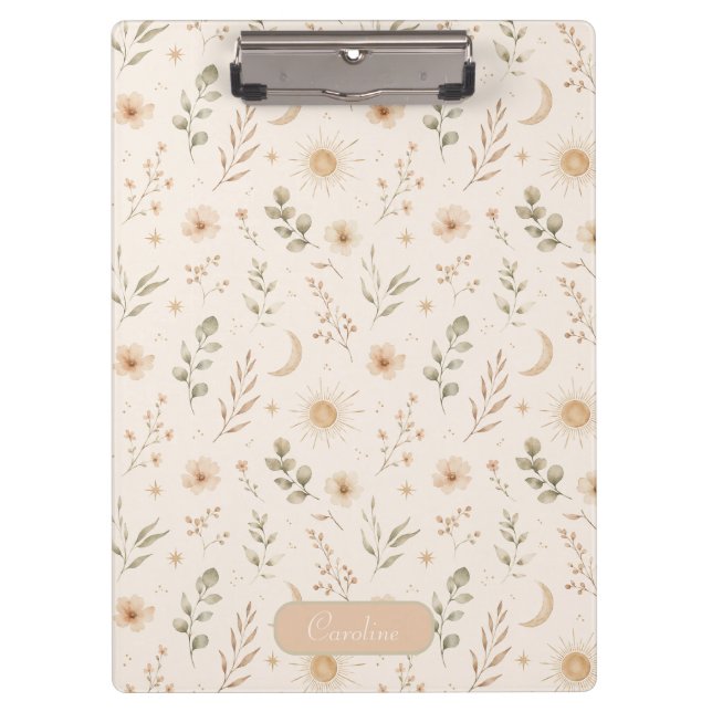 Boho-Boheme-Blumen-Mond-Sonne-Botanik Klemmbrett (Vorderseite)