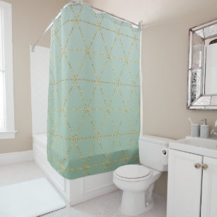 Boho Bohemian Chic Gold & Minze Geometrisch Glamou Duschvorhang