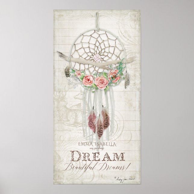 Boho Bohemian Dream Catcher Baby Name Shower Wood Poster (Vorne)