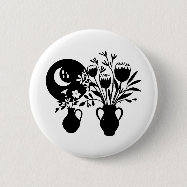 Boho bohemian floral sun moon button (Vorderseite)