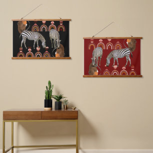 Boho Bohemian Moderne Kunst Tiere Zebras Wanddekor Wandteppich Mit Holzrahmen