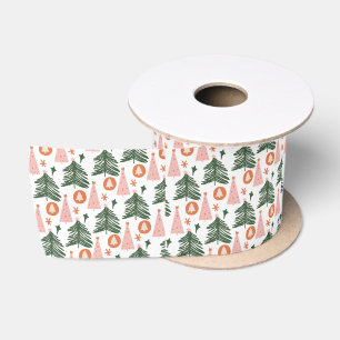 Boho Bohemian Pink Orange Grüne Weihnachtsbäume Satinband
