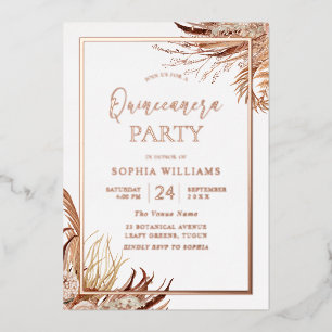Boho-Bohemian-Quinceanera-Party Roségold Folieneinladung