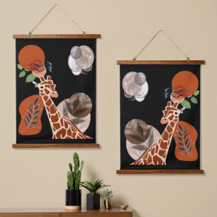 Boho-Bohemian-Tier-Moderne-Kunst-Giraffen-Wanddeko Wandteppich Mit Holzrahmen