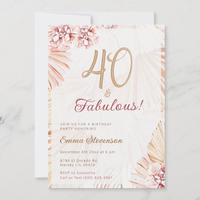 Boho Bohemisch 40 & Fabulous Ladys 40. Geburtstag Einladung (Vorderseite)