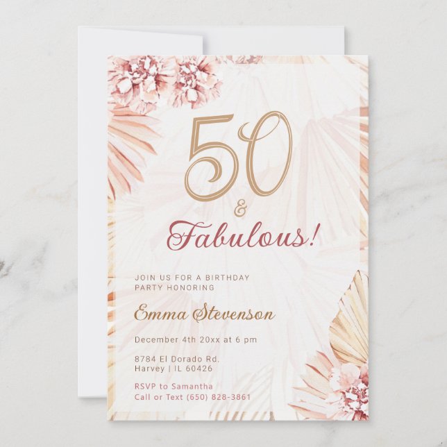 Boho Bohemisch 50 & Fabulous Ladys 50. Geburtstag Einladung (Vorderseite)
