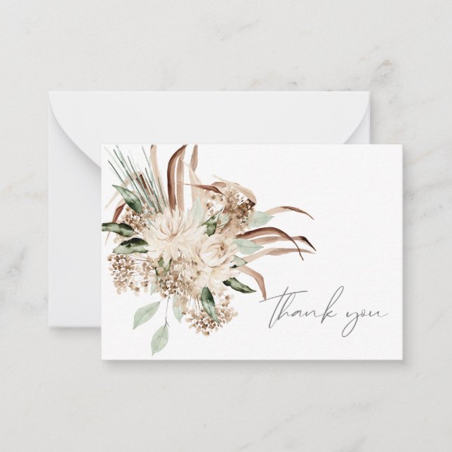 Boho Bohemisch Beige Floral Danke Note Card Mitteilungskarte (Vorderseite)