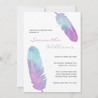 Boho Bohemisch Feather Lila Geburtstagsparty Einladung