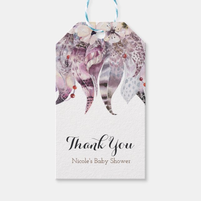 Boho Bohemisch Feathers Chic Rustic Glam Gevor Geschenkanhänger (Vorderseite)