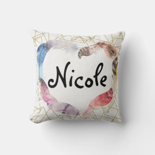 Boho Bohemisch Feathers Heart Gold Geometric Moder Kissen