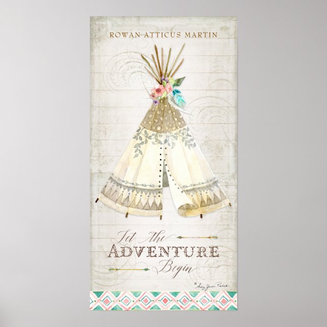 Boho Bohemisch Ließ das Adventure Begin Teepee Woo Poster (Vorne)