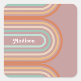 Boho Bohemisch Pastel Rainbow Mauve Hintergrund Quadratischer Aufkleber