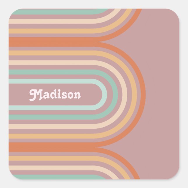 Boho Bohemisch Pastel Rainbow Mauve Hintergrund Quadratischer Aufkleber (Vorderseite)