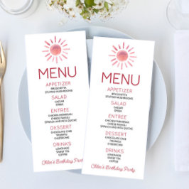 Boho Bohemisch Pink Sun Birthday Party Menü Menükarte