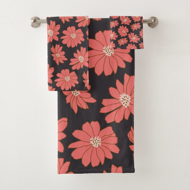 Boho Bohemische botanische Blume in Marine und Rot Badhandtuch Set (Insitu)