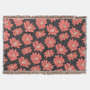 Boho Bohemische botanische Blume in Marine und Rot Decke