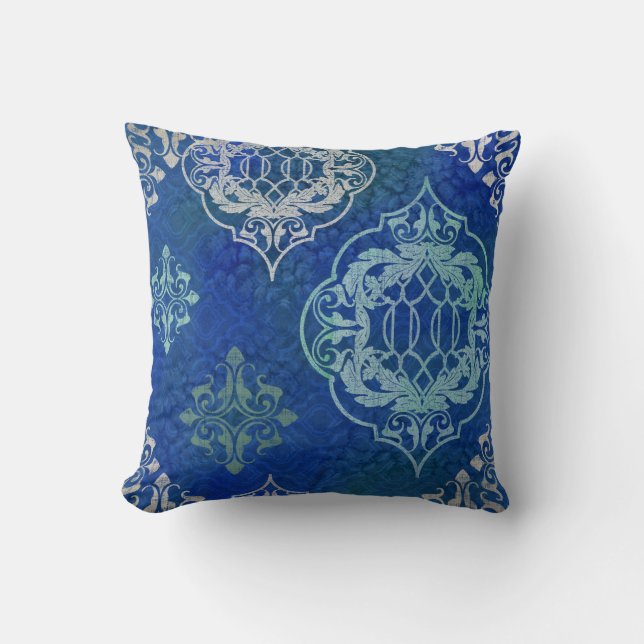 BOHO Bohemisches marokkanisches Tile Watercolor Kissen (Vorderseite)