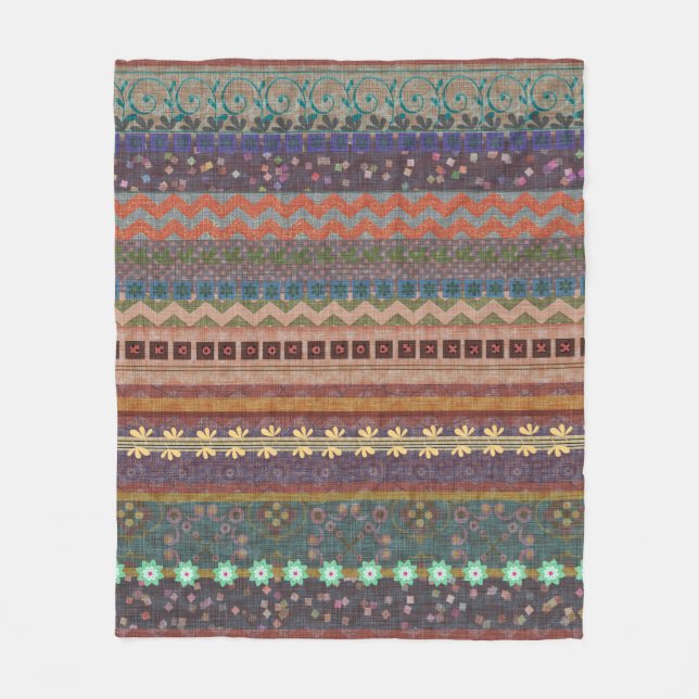 Boho Bohemisches Retro buntes Muster Fleecedecke (Vorderseite)