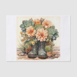 Boho Boots Succulent Bouquet für Decoupage Seidenpapier