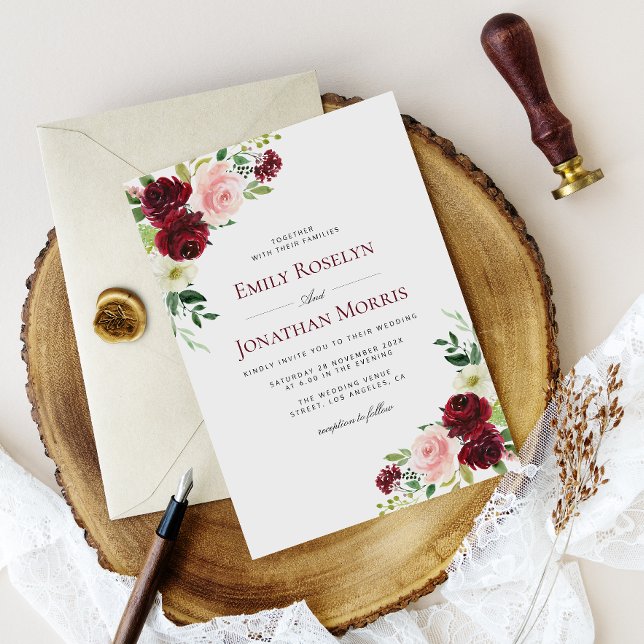 boho bordeaux et faire-part de mariage florale rou (Créateur téléchargé)