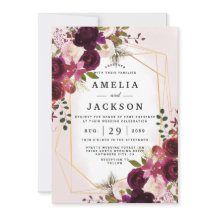Boho Bordeaux Florals Geometric Einladung