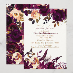 Boho Bordeaux Mohnrot Floral Herbst Brautparty Einladung