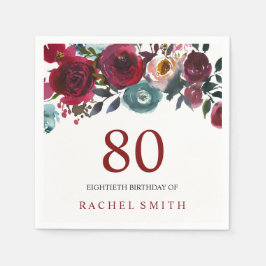 Boho Bordo Burgundy Red Blume 80. Geburtstag Serviette