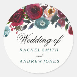 Boho Bordo Burgundy Red Blume Wedding Runder Aufkleber