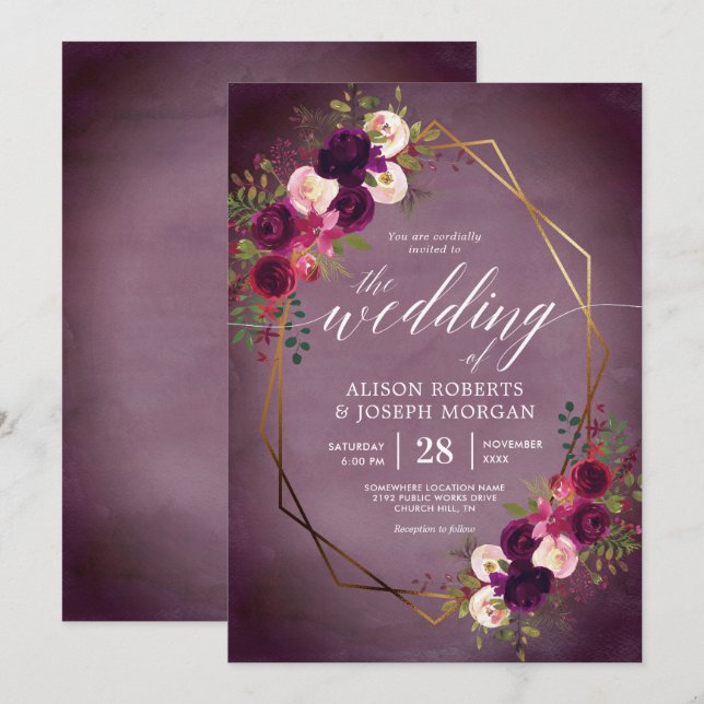 Boho bordo geometrische Hochzeitseinladung Einladung (Vorne/Hinten)