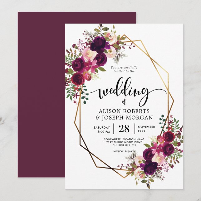 Boho bordo geometrische Hochzeitseinladung Einladung (Vorne/Hinten)