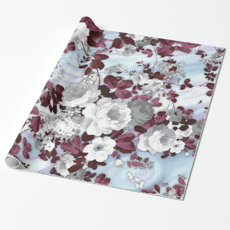 Boho borundy, weißer pastellfarbener Marmor, Blume Geschenkpapier