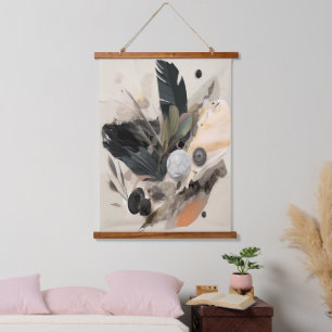 Boho Botanical Abstrakt Earthy Minimalistisch Wandteppich Mit Holzrahmen