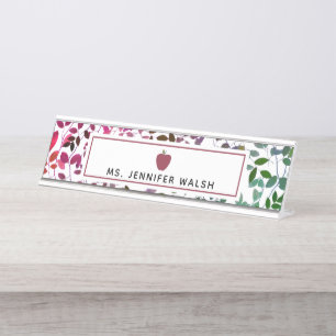 Boho Botanical Apple Teacher Namplate Schreibtischnamensplakette