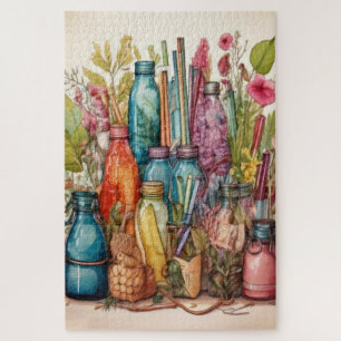 Boho Botanical Aquarelle Bouteilles Puzzle