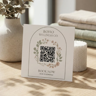 Boho Botanical Arched QR Code Square Quadratische Visitenkarte