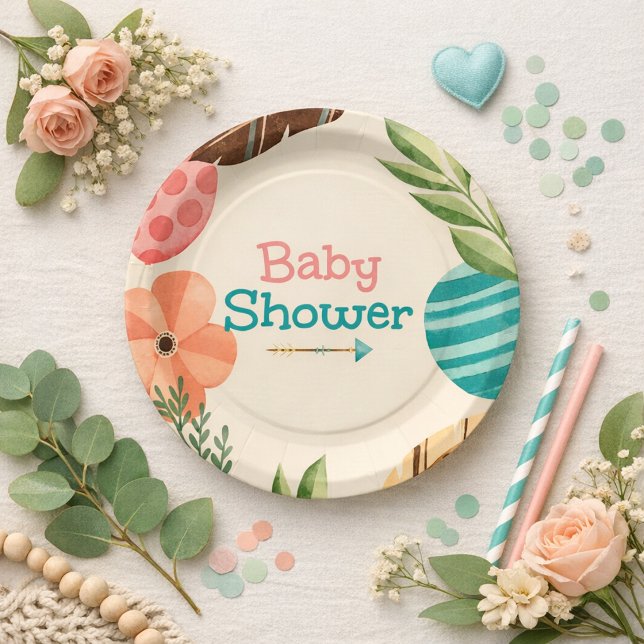Boho Botanical Baby Shower Pappteller (Von Creator hochgeladen)