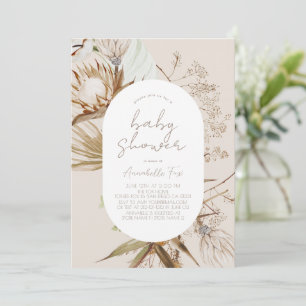 Boho Botanical Beige Babydusche Einladung