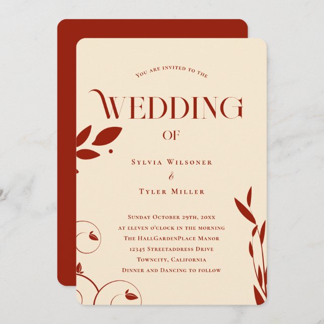 Boho Botanical Beige Wedding Einladung (Vorne/Hinten)