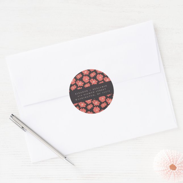 Boho Botanical Black Red Wedding Rücksendeadresse Runder Aufkleber (Umschlag)